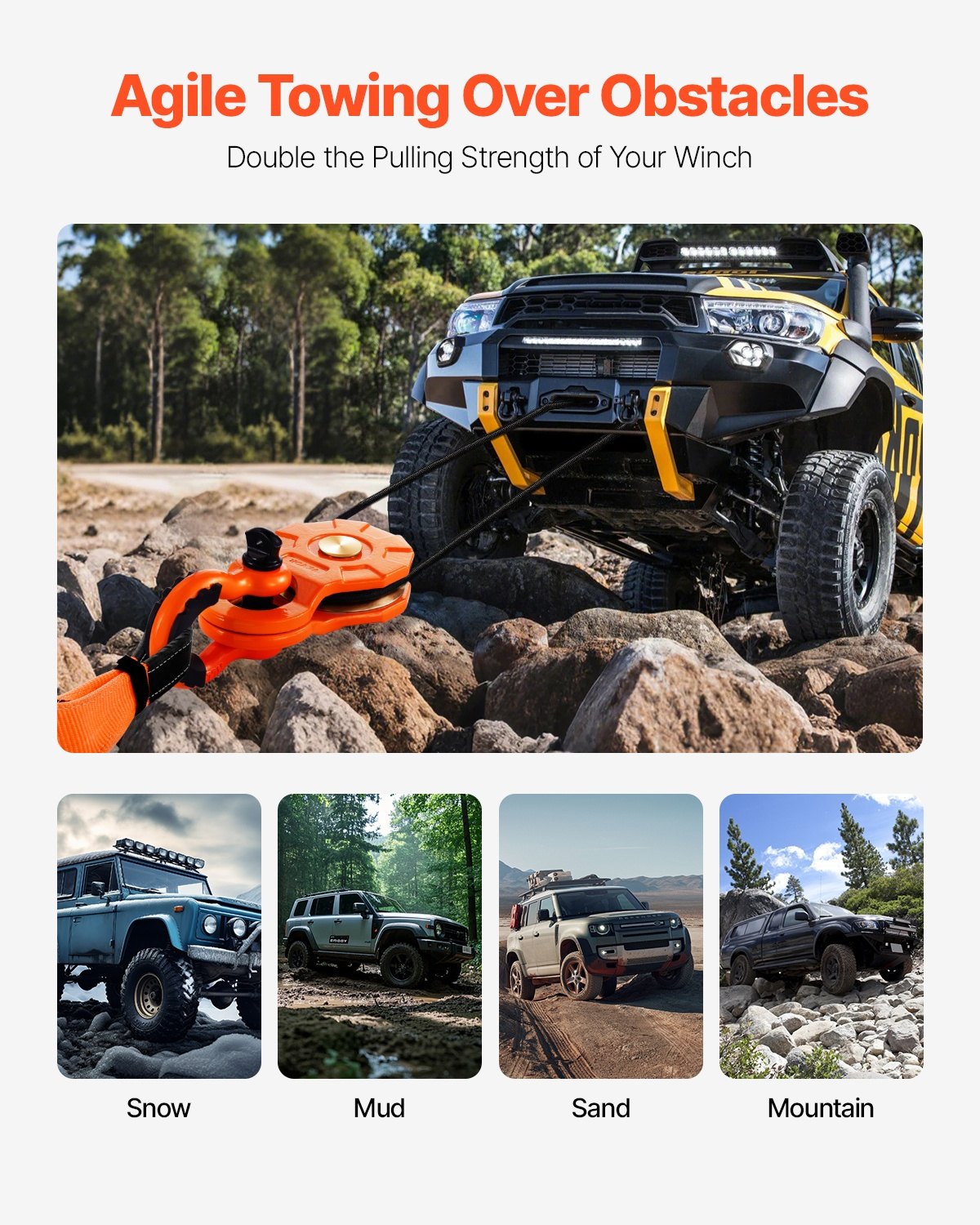 10 T vinschblock, kapacitet 22 000 lbs block och taljesystem, fungerar med 0,4" - 0,55" rep, vinschkroktillbehör, kraftigt terrängbärgningstillbehör för lastbil traktor ATV UTV