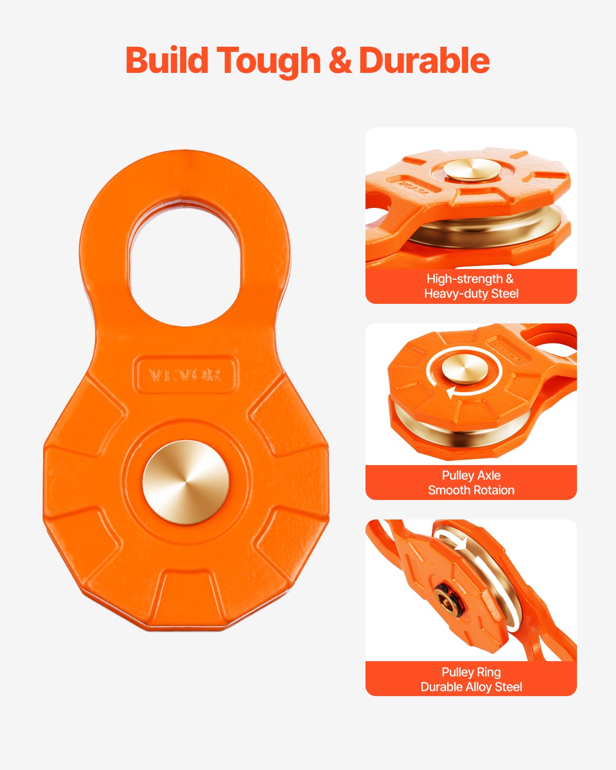 30 T ryckblock för vinschbärgning, 66 000 lbs brottstyrka remskiva system med 0,4" - 0,55" rep, kraftigt terrängbärgningstillbehör för bogsering och bärgning på lastbil, traktor, ATV och UTV