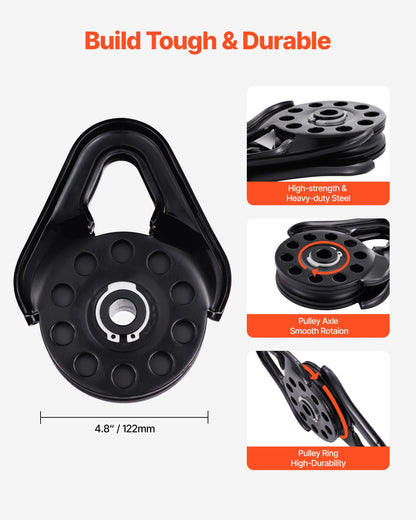 14,5 tons ryckblock för vinschbärgning, kraftig 14 000 kg brottstyrka, fungerar med 3/8-tums rep, kompakt terrängbärgningstillbehör för bogsering och bärgning på lastbil, traktor, ATV och UTV