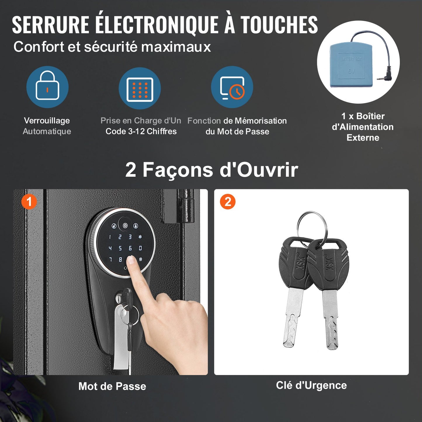 Vapenskåp för 2 gevär, gevärskåp med lås och digital knappsats, snabb åtkomst till vapenförvaring med avtagbar hylla, pistolställ, gevärskåp för hemmagevär och pistoler