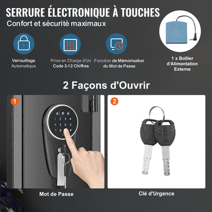 Vapenskåp för 2 gevär, gevärskåp med lås och digital knappsats, snabb åtkomst till vapenförvaring med avtagbar hylla, pistolställ, gevärskåp för hemmagevär och pistoler