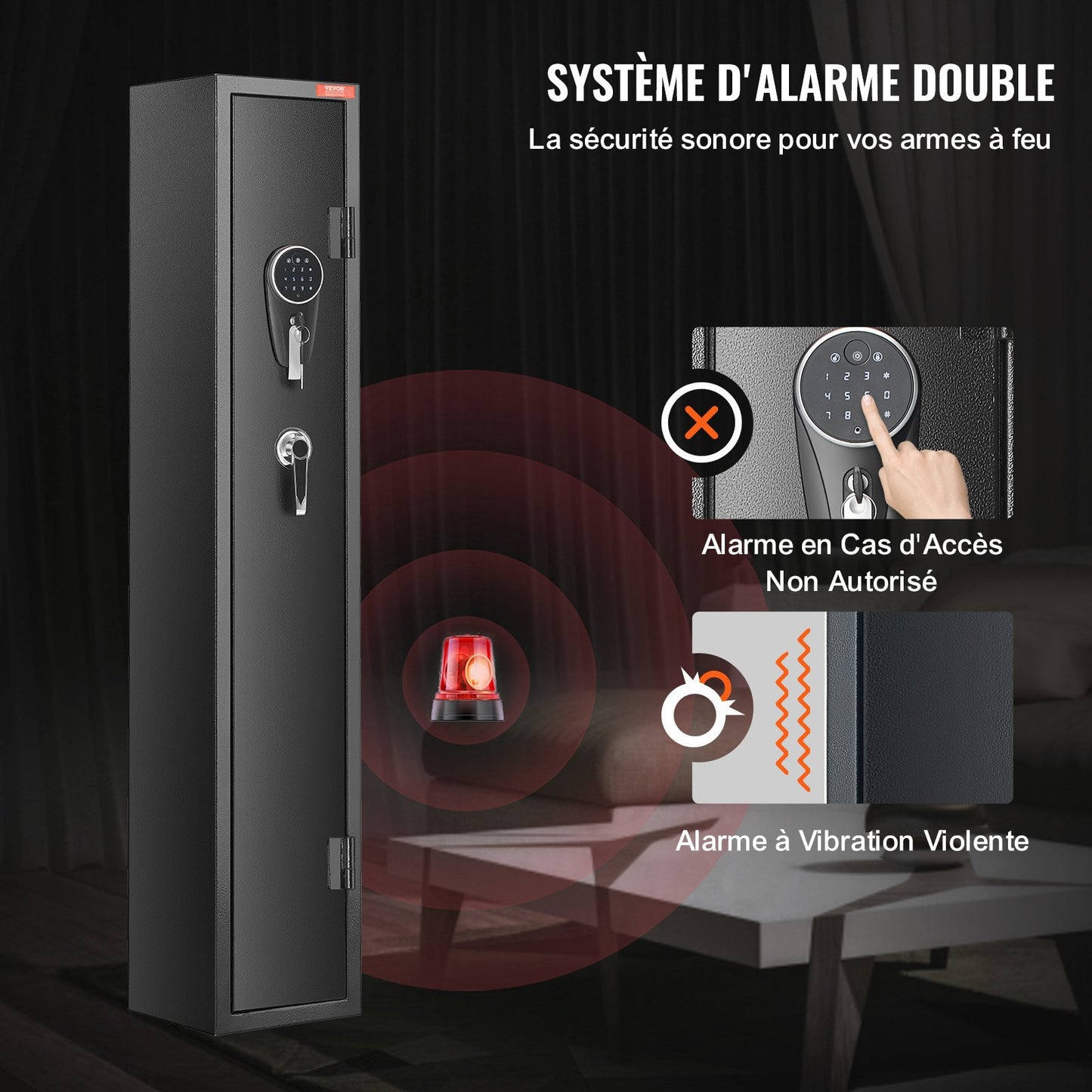 Vapenskåp för 2 gevär, gevärskåp med lås och digital knappsats, snabb åtkomst till vapenförvaring med avtagbar hylla, pistolställ, gevärskåp för hemmagevär och pistoler