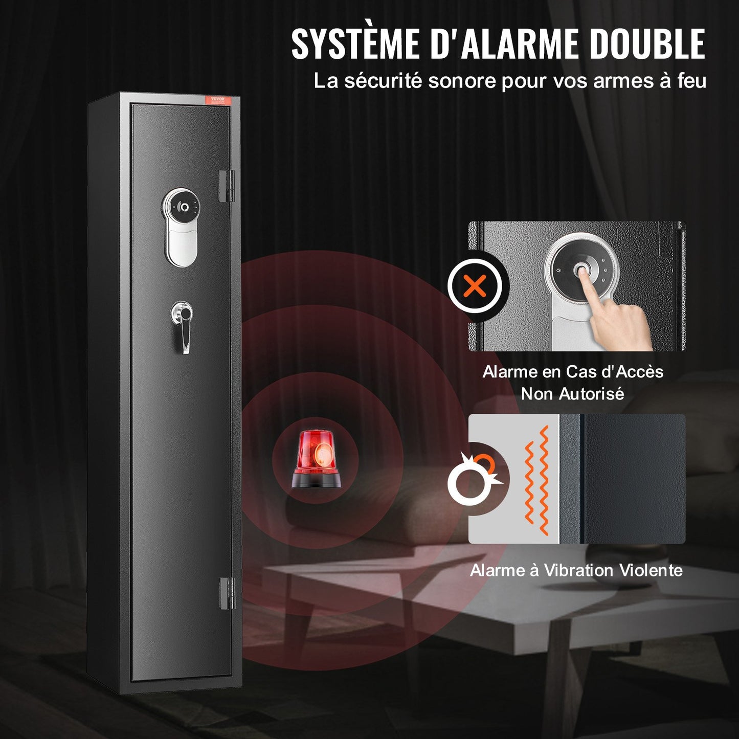 Vapenskåp för 5 gevär, gevärskåp med fingeravtryckslås, snabb åtkomst till vapenförvaring för hagelgevär med avtagbar hylla, pistolställ, ammunitionslåda för hemmavapen och pistoler