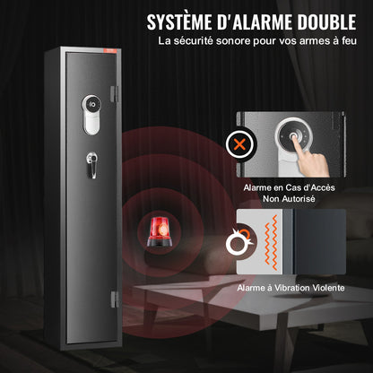 Vapenskåp för 5 gevär, gevärskåp med fingeravtryckslås, snabb åtkomst till vapenförvaring för hagelgevär med avtagbar hylla, pistolställ, ammunitionslåda för hemmavapen och pistoler
