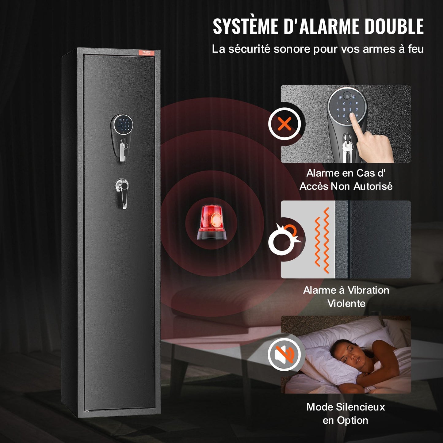 Vapenskåp för 5 gevär, gevärskåp med digital knappsats och lås, vapenförvaringsskåp med inbyggt förvaringsskåp, avtagbar förvaringshylla för långt vapen och pistoler