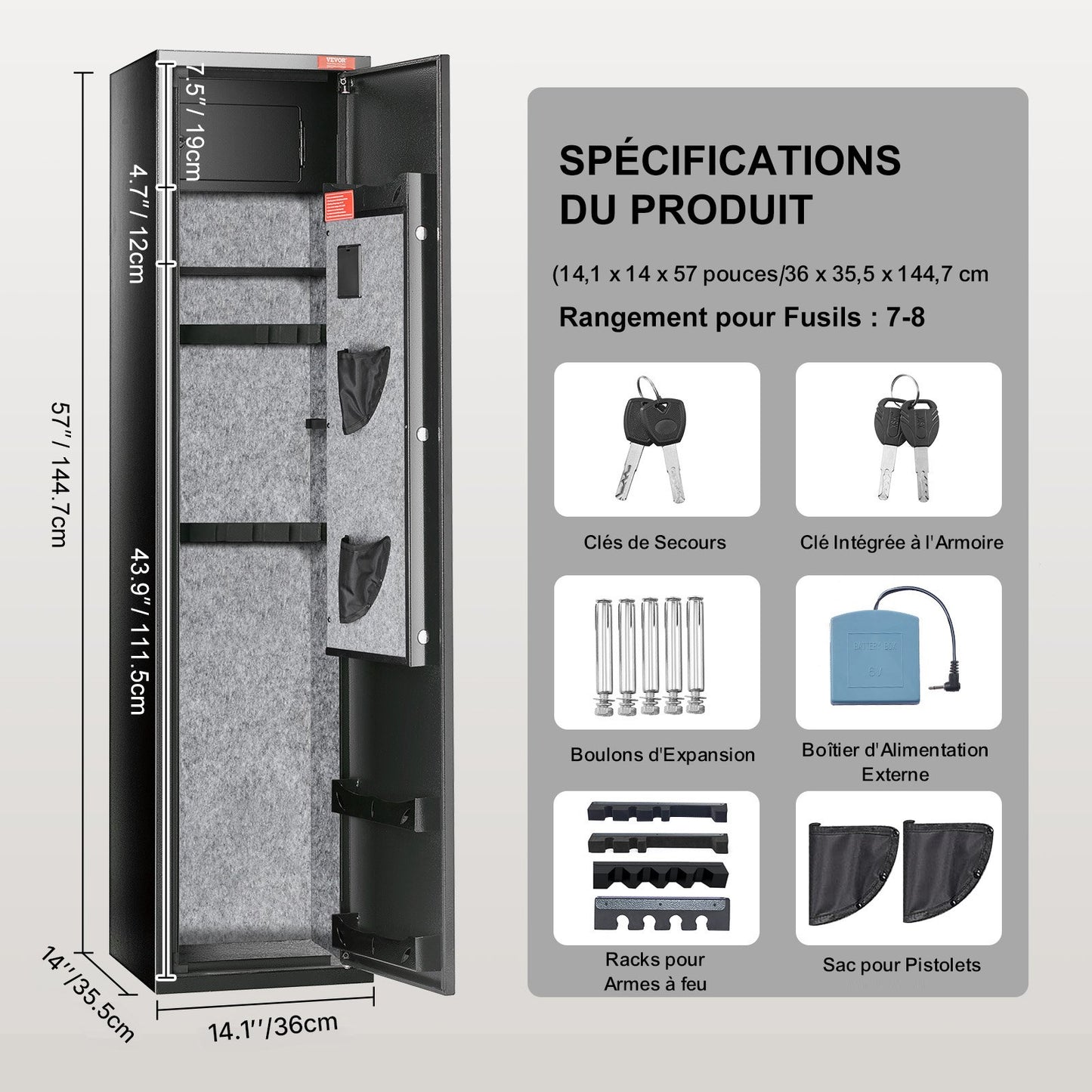 Vapenskåp för 5 gevär, gevärskåp med digital knappsats och lås, vapenförvaringsskåp med inbyggt förvaringsskåp, avtagbar förvaringshylla för långt vapen och pistoler
