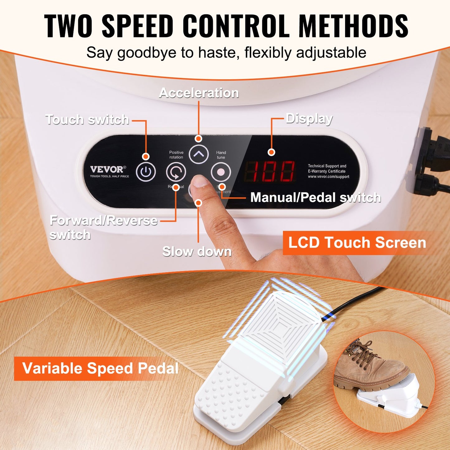 Drejskiva 27,9 cm keramisk skiva fotpedal pekskärm 450W 3 ben vit