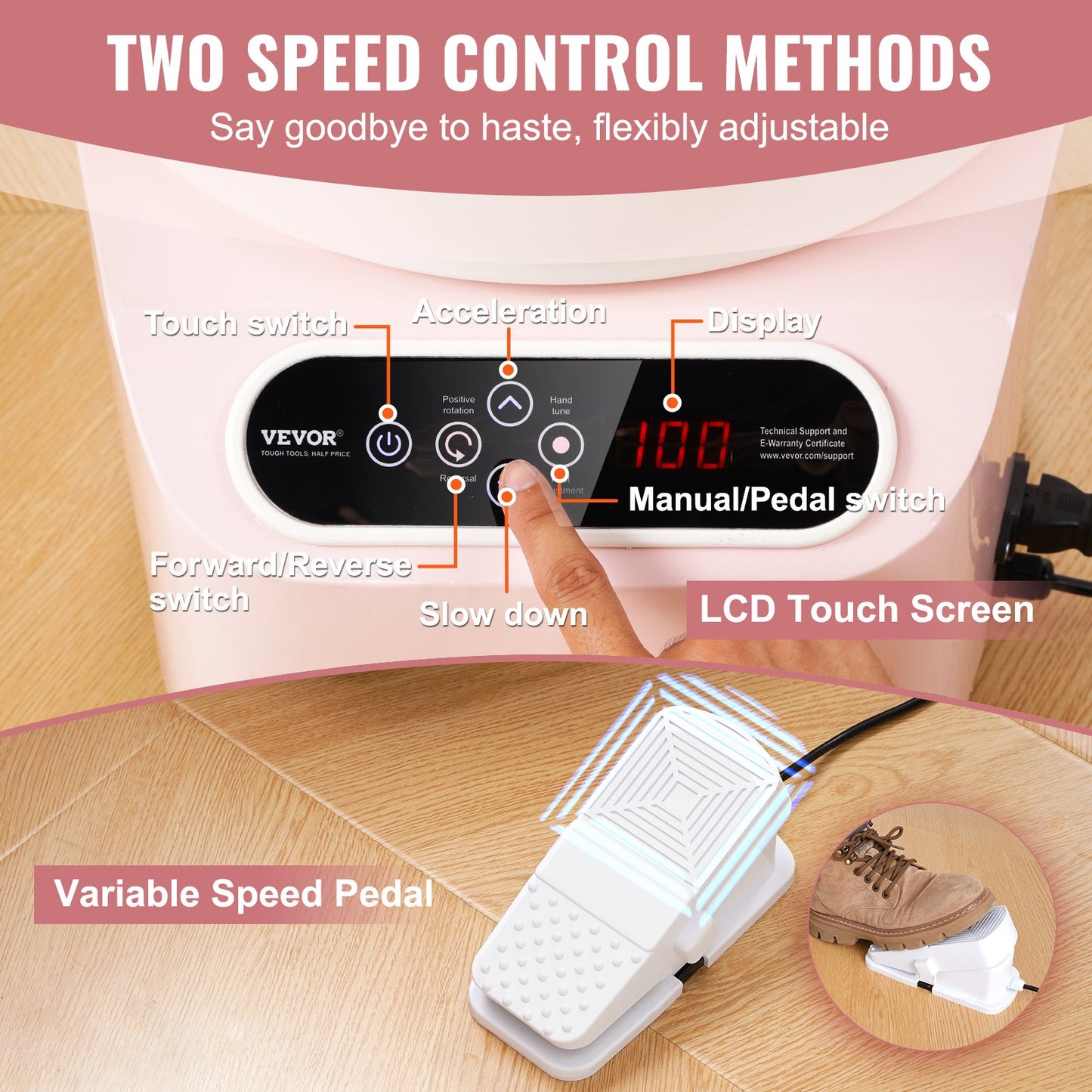 Keramikhjul, 11 tums keramikformningsmaskin, 350W elektriskt hjul för keramik med fotpedal och LCD-pekskärm, direktdrivet keramiskt hjul med formverktyg för gör-det-själv-konst, rosa