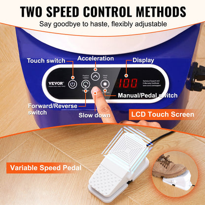 Keramikhjul, 11 tums keramikformningsmaskin, 350W elektriskt hjul för keramik med fotpedal och LCD-pekskärm, direktdrivet keramiskt hjul med formverktyg för DIY-konsthantverk, blå