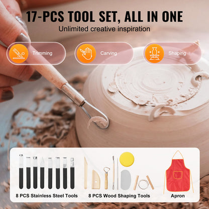 Drejskiva 27,9 cm keramisk skiva, fotpedal, pekskärm, förkläde, 450 W, rosa