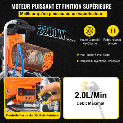 Högtrycksspruta med högtrycksslang, 2200W väggspruta, 3000PSI 2L/min borstlös motor ingår, för inomhus- och utomhusmålning, stakettillbehör