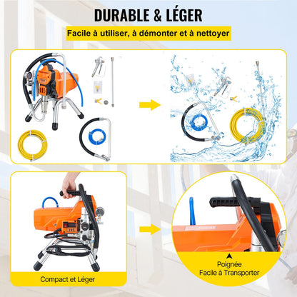 Högtrycksspruta med högtrycksslang, 2200W väggspruta, 3000PSI 2L/min borstlös motor ingår, för inomhus- och utomhusmålning, stakettillbehör