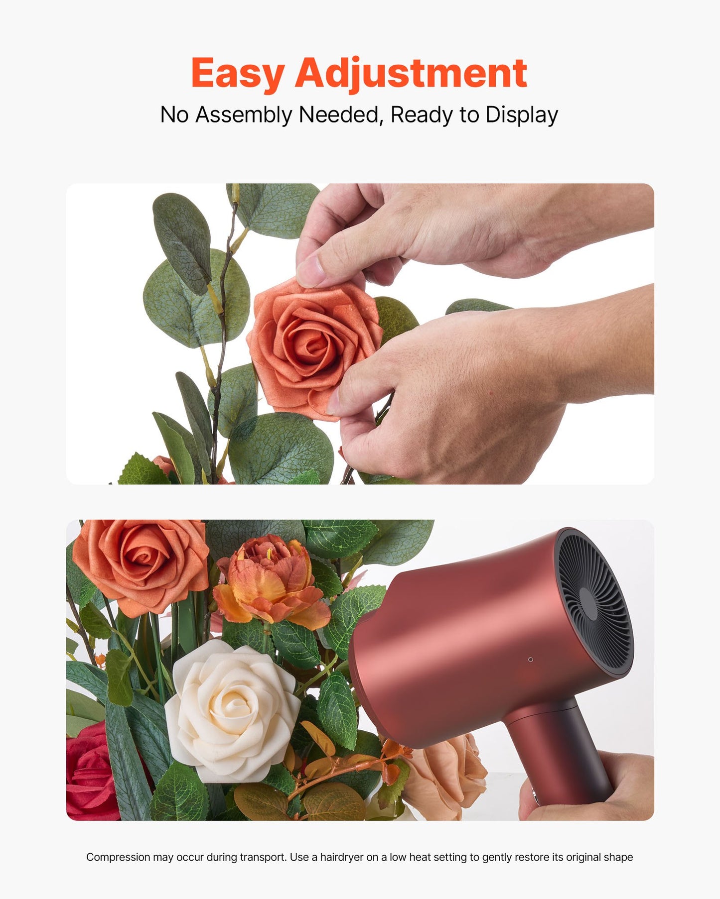 Stående konstgjorda blomsterarrangemang 4 st, 450 mm höga konstgjorda blomsterdekorationer för bröllopsgång, orange blomdekorationer för ceremoni, mottagning, fest, utomhusdekor