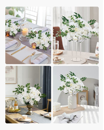 Blombollarrangemang Bukett 10 st, 450 mm diameter Konstgjorda blombollar Vita rosor Bröllopsbordsdekorationer, Konstgjorda blomsterarrangemang för bröllopsbordsdekorationer Hembordsdekorationer