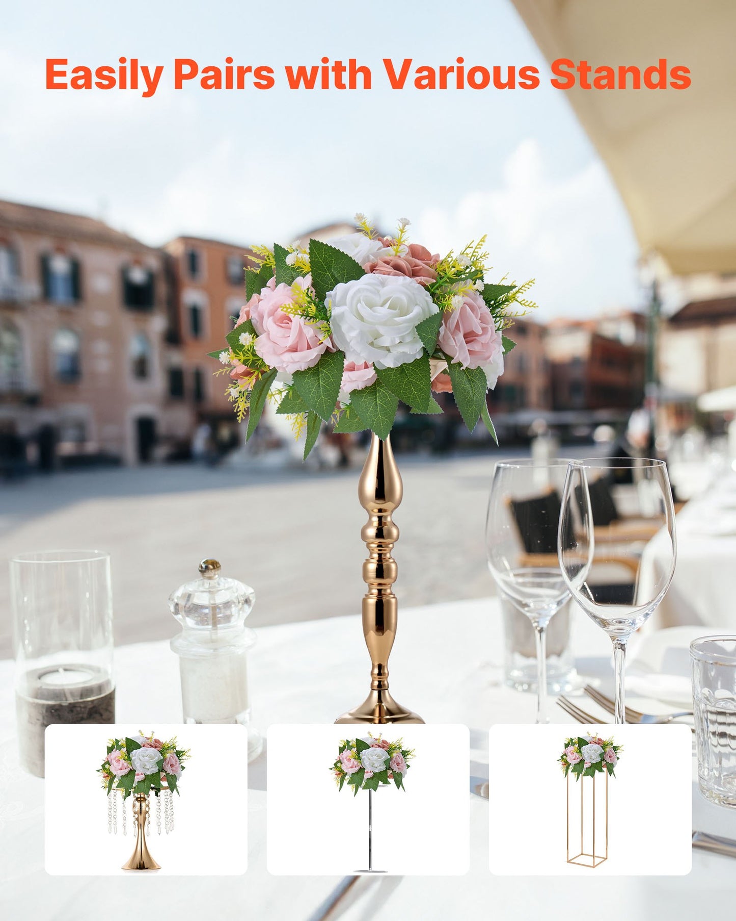 Blombollsarrangemang Bukett 10 st, 240 mm diameter Konstgjorda blombollar Bröllopsbordsdekorationer, Konstgjorda rosenarrangemang för bröllopsbordsdekoration Hemdekoration, Rosa och vita rosor