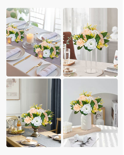 Blombollsarrangemang Bukett 10 st, 240 mm diameter Konstgjorda Blombollar Bröllopsbordsdekorationer, Rosenarrangemang för bröllopsbordsdekoration Hemdekoration, Champagne &amp; Vita Rosor