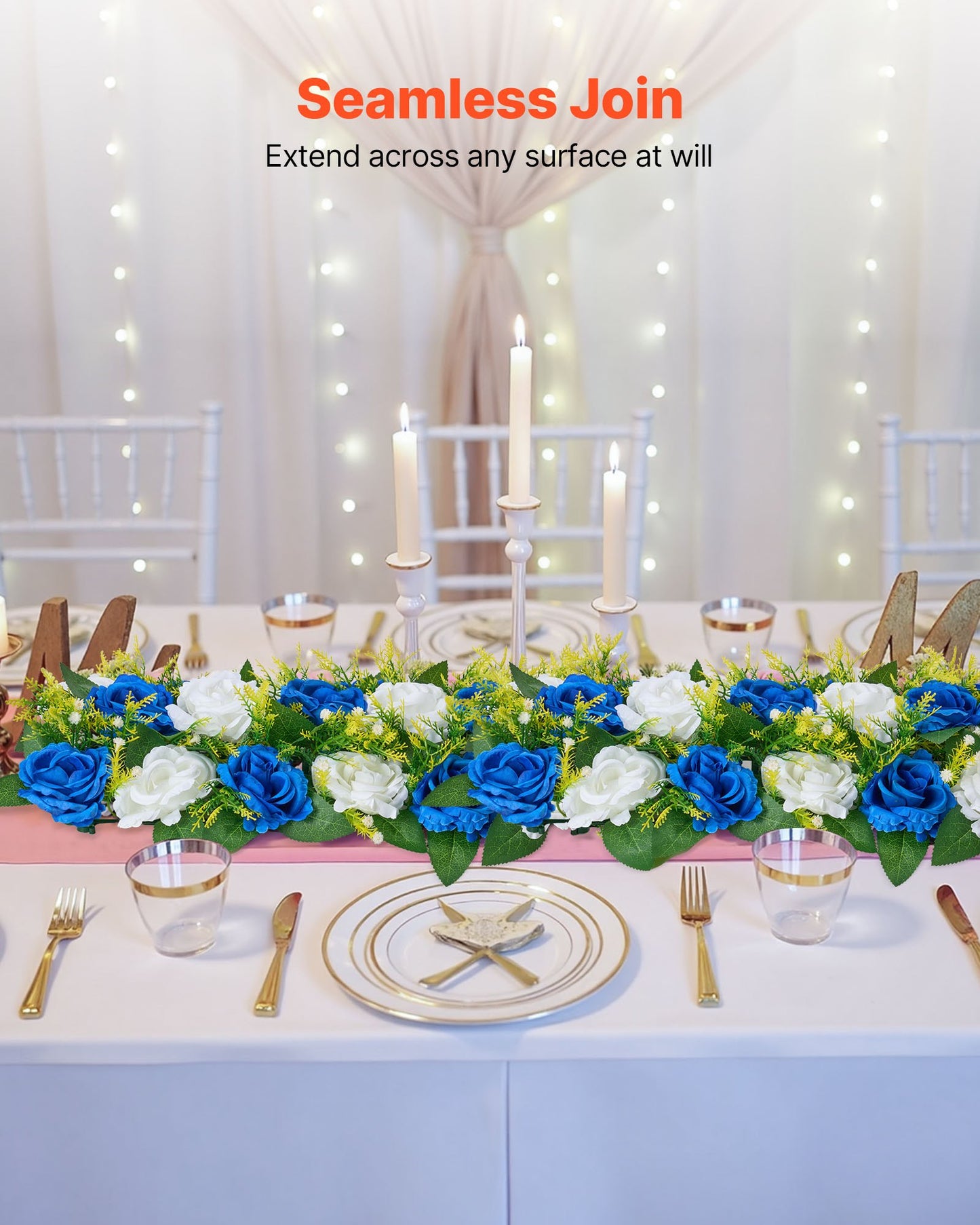 Blombollsarrangemang Bukett 10 st, 500 x 220 mm Konstgjorda Blombollar Bröllopsbordsdekorationer, Konstgjorda Rosenarrangemang för Bröllopsbordsdekoration Hemdekoration, Blå och vita rosor