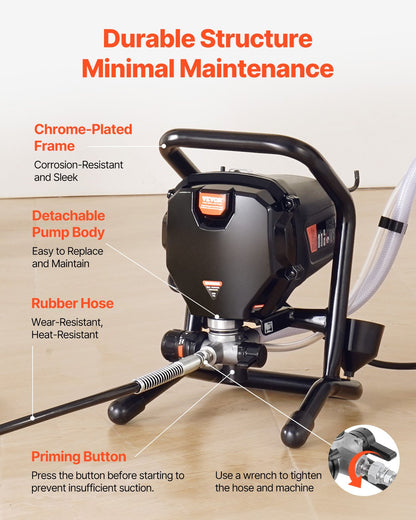 Stativ Airless Färgspruta, 750W 3000PSI Högeffektiv Elektrisk Airless Spruta, Fin Och Jämn Målningseffekt, Handhållna Färgsprutor För Heminredning Och Utomhusmöbler Och Staket