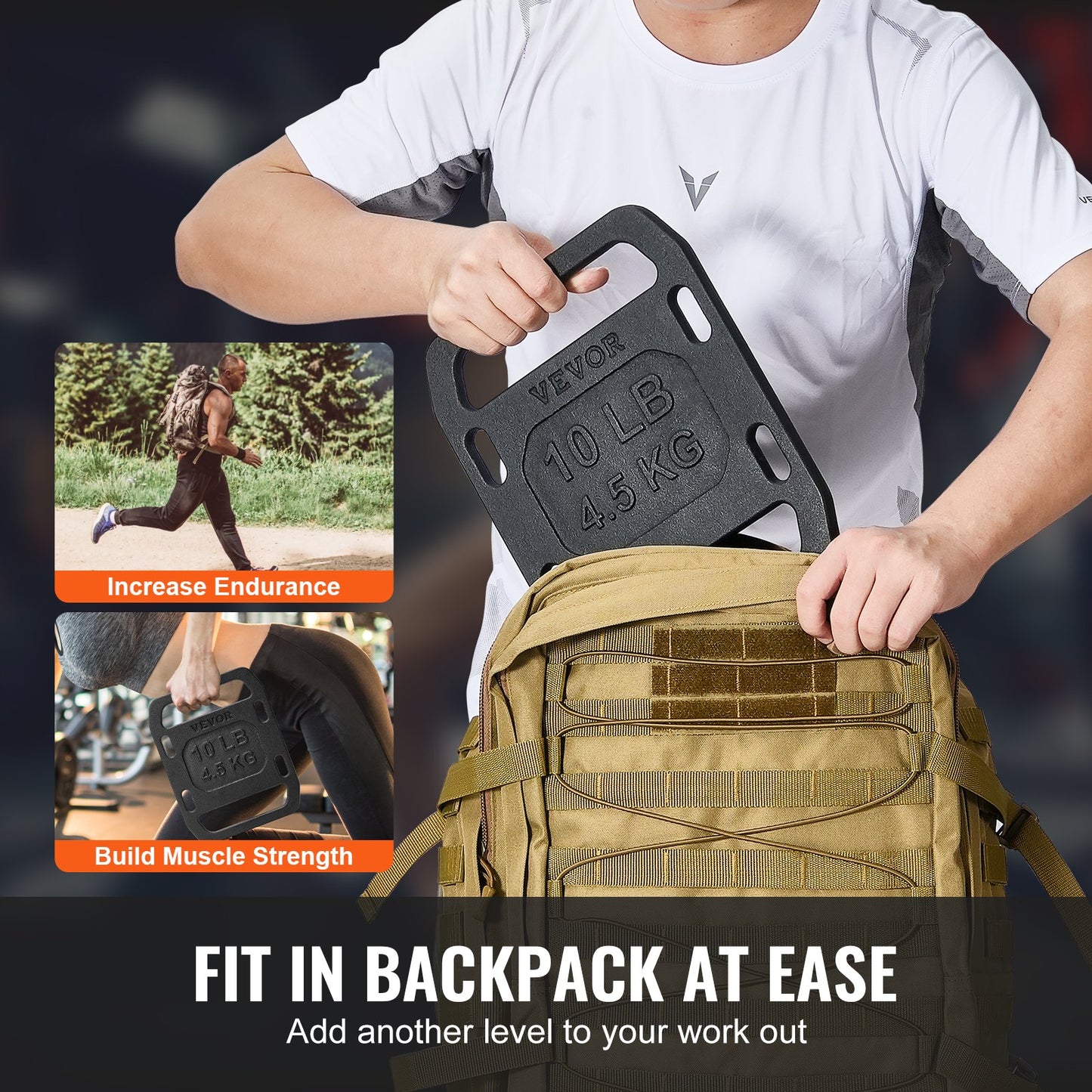 Gjutjärnsvikter för ruck, 10 lb par ruckplatta, viktade vikter för rucking, justerbar ruckplatta med remmar, för rucking, gungor, knäböj, styrketräning, tyngdlyftning, fitnessträning