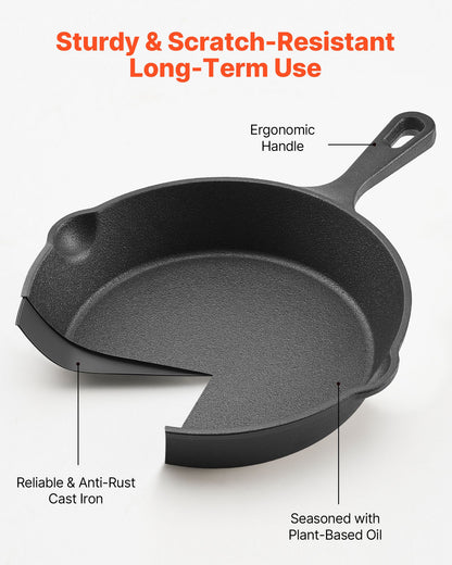 Gjutjärnspanna, 3-delat stekpannset (160, 220, 265 mm), Kraftiga stekpannor med värmebeständigt handtag, Förkryddat kockpannställ, Köksredskap, För ugn, gas, el, induktion, svart