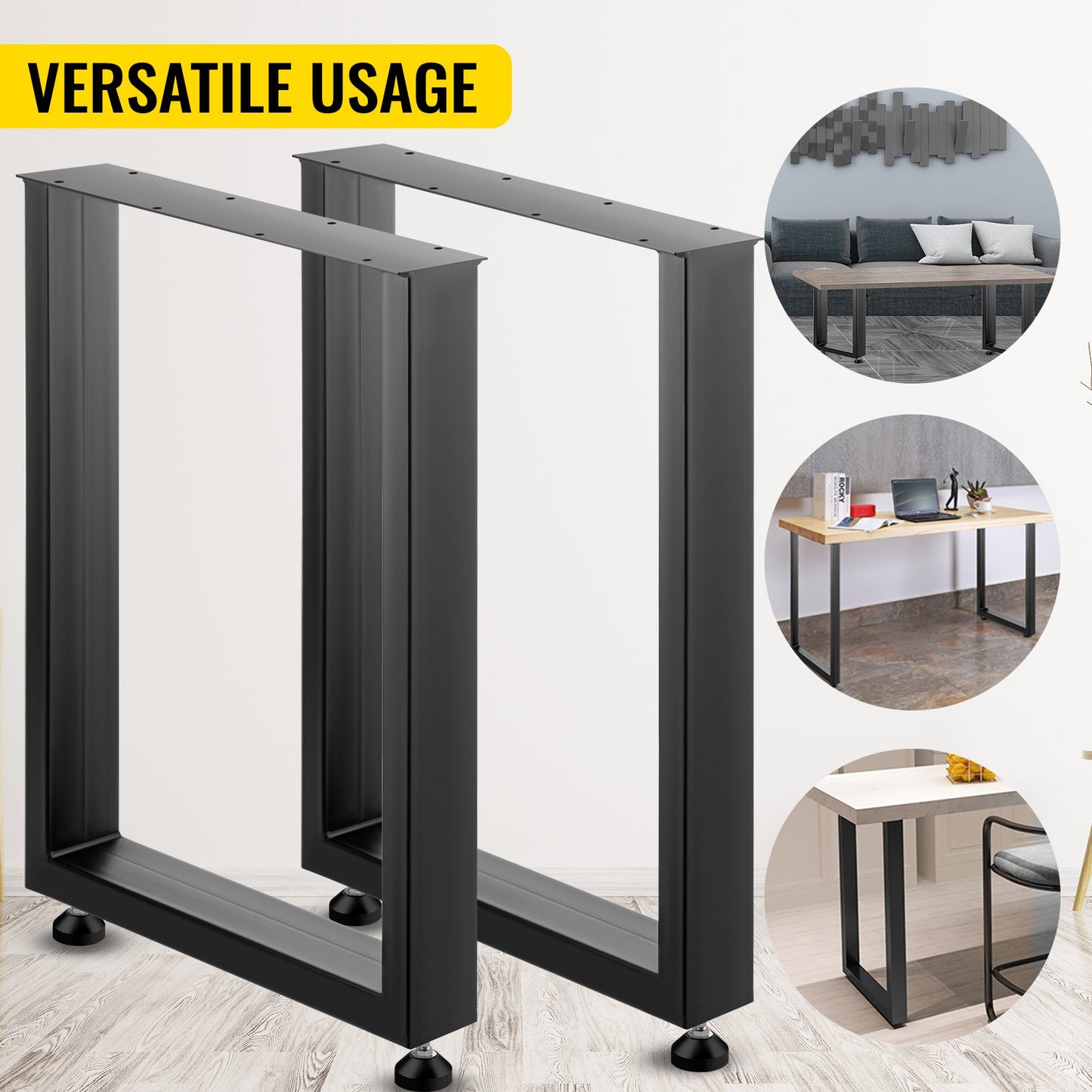 Svarta metallbordsben, set med 2 stålbordsben, 28x23 tum, matbordsben, kontorsbordsben, datorbordsben, stålbänkben, lantlig bordsben, gör-det-själv-möbelben