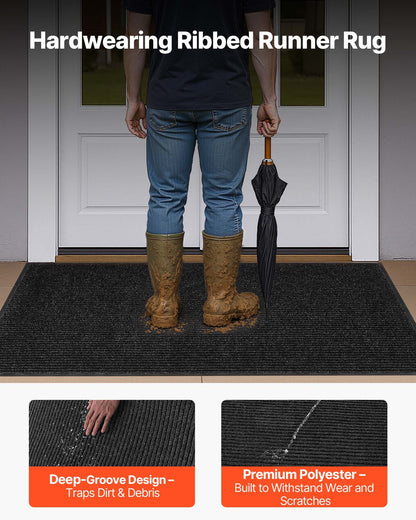 Matta för ytterdörren, 1524 x 914 mm kommersiell golvmatta för inomhus och utomhusbruk, snygg randig industrimatta med PVC-baksida, kraftig tvättbar entrématta för hall, balkong, garage, grå