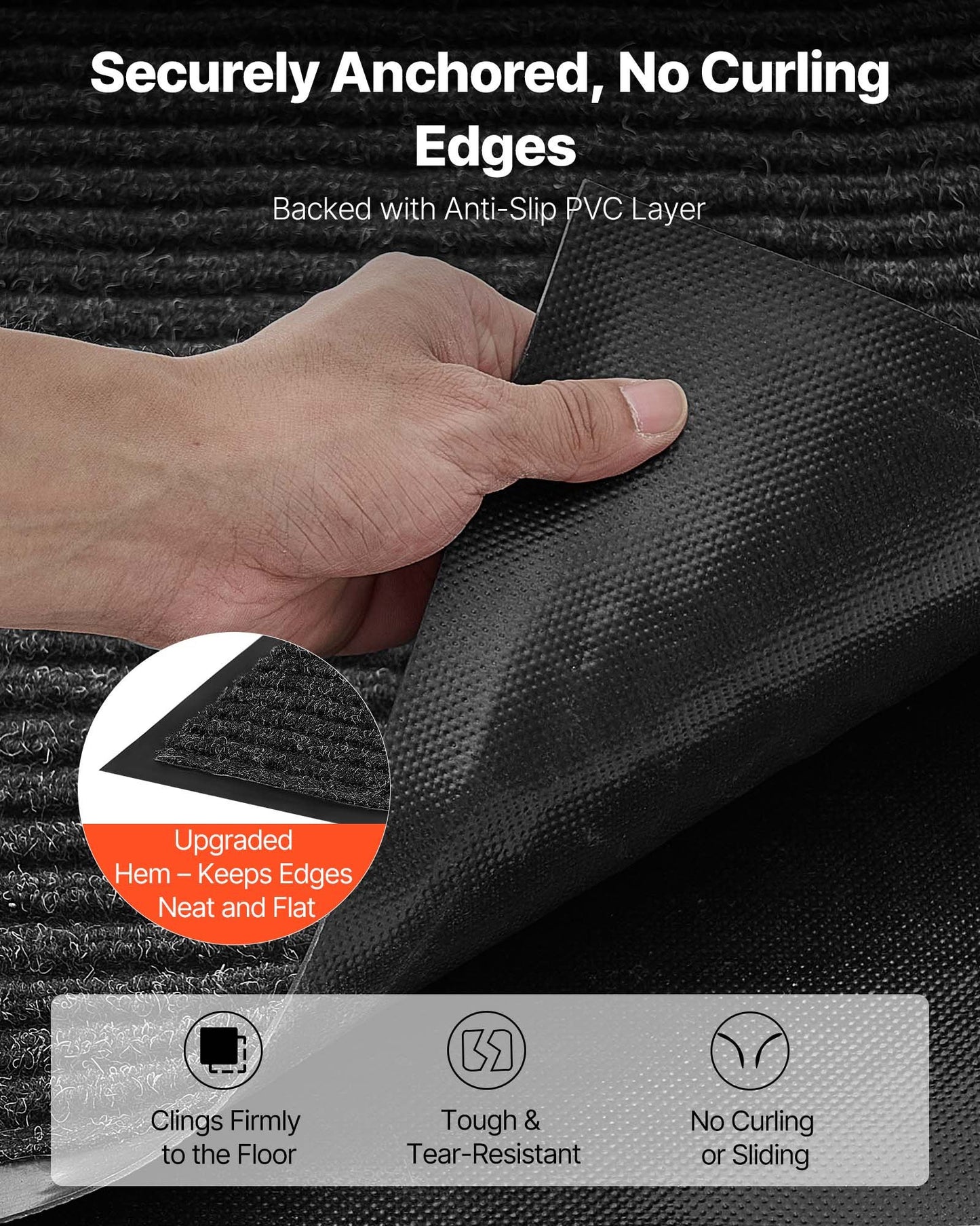 Matta för ytterdörren, 1524 x 914 mm kommersiell golvmatta för inomhus och utomhusbruk, snygg randig industrimatta med PVC-baksida, kraftig tvättbar entrématta för hall, balkong, garage, grå