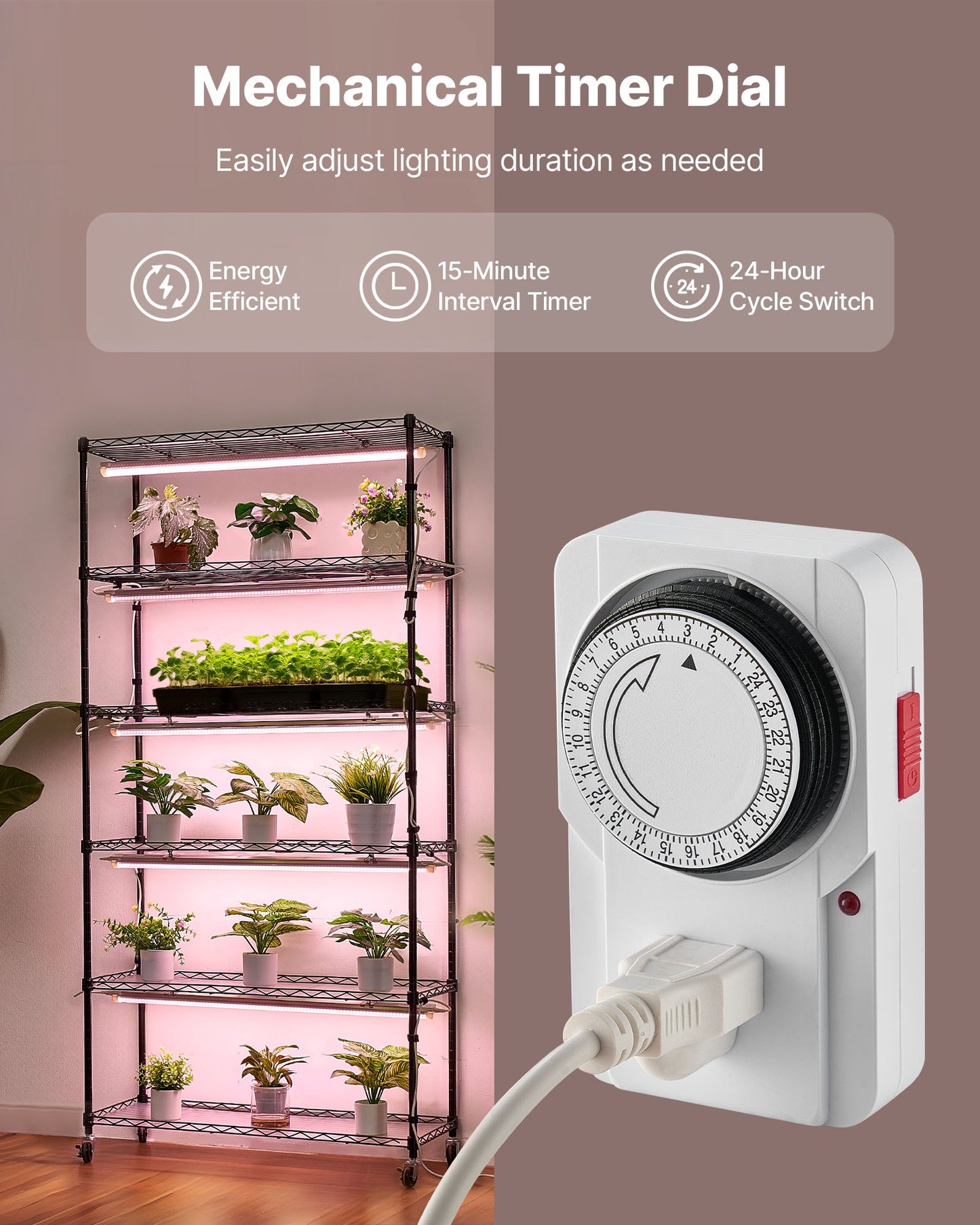 Växthylla med odlingslampa, 6-vånings stativ för inomhusväxter, 180 cm högt displayställ för inomhusväxter med hjul och timer, 150W 3800K fullspektrum odlingslampor, metallkrukhållare för fröplantering
