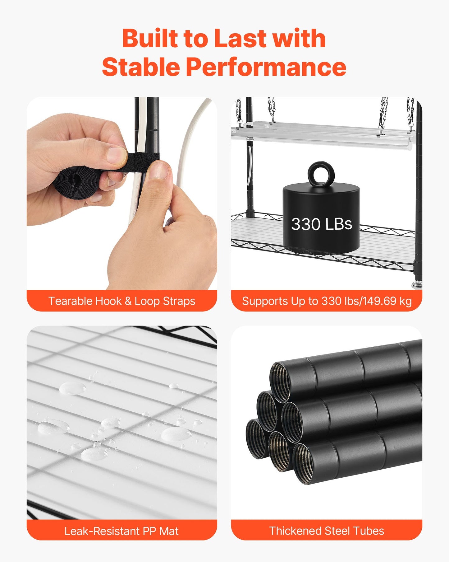 Inomhusväxthus med odlingslampa, 150 cm högt växtställ med 4 nivåer och genomskinligt lock, timer och hygrometer, 180 W fullspektrums odlingslampor, metallhylla för upplysta växter för inomhusväxter