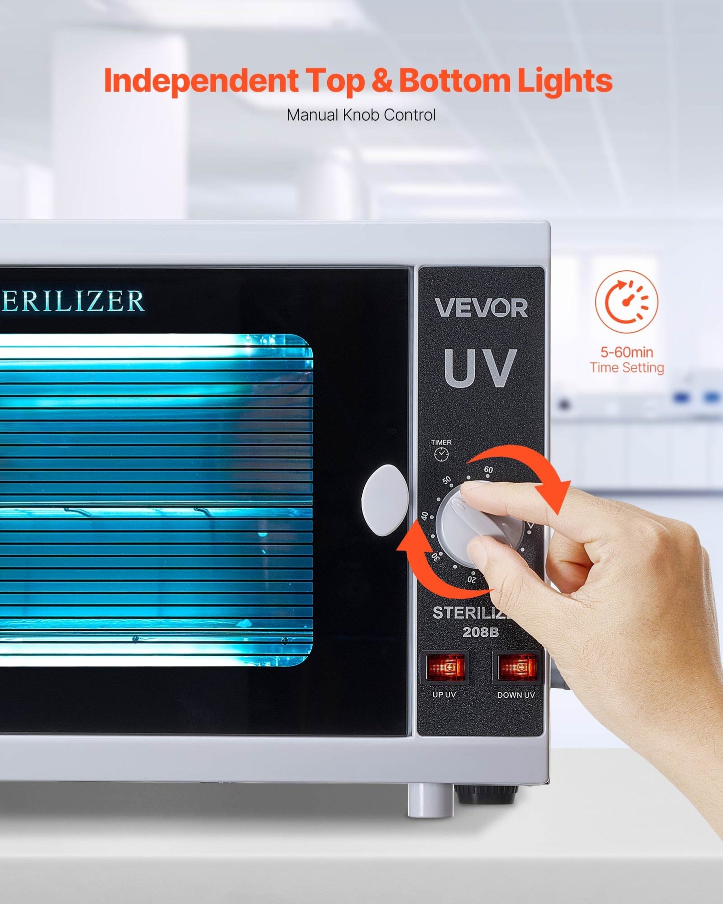Nagelverktygsrengöringsmaskin, 12L stor kapacitet, vredkontroll, verktygsskåpsrengöringslåda med timerinställning, härdat glasdörr, 185nm våglängd, för laboratorier, hem, nagelsalonger, skönhetssalonger