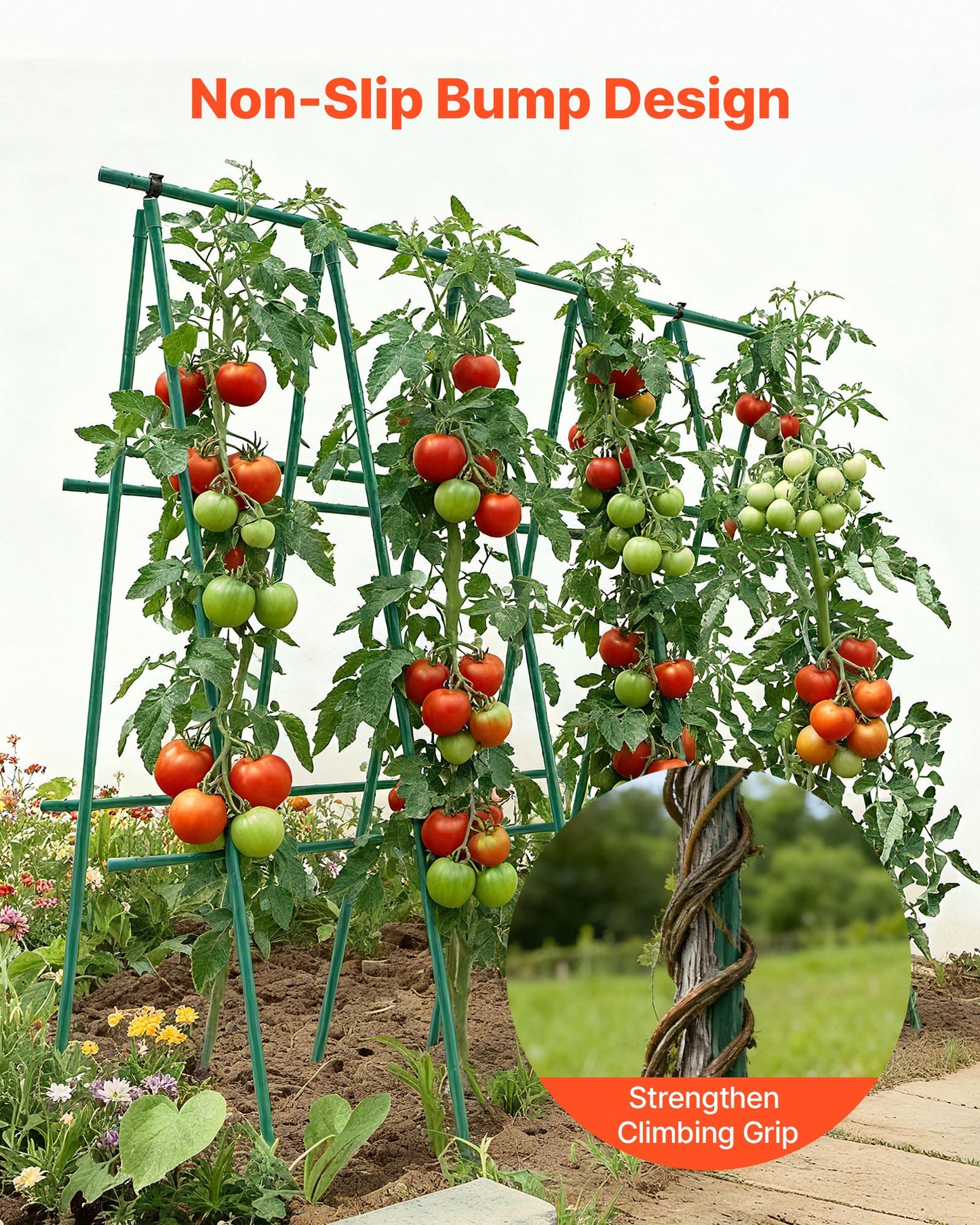 Garden Stakes, 50 Pack, 1170 mm, Plastic Coated Metal Tomato Stakes, Garden Sticks for Plants Support, with Pointed End and Non-Slip Bumps for Growing Climbing Plants, Outdoor Vegetables