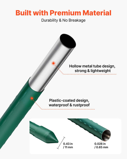 Garden Stakes, 50 Pack, 1455 mm, Plastic Coated Metal Tomato Stakes, Garden Sticks for Plants Support, with Pointed End and Non-Slip Bumps for Growing Climbing Plants, Outdoor Vegetables