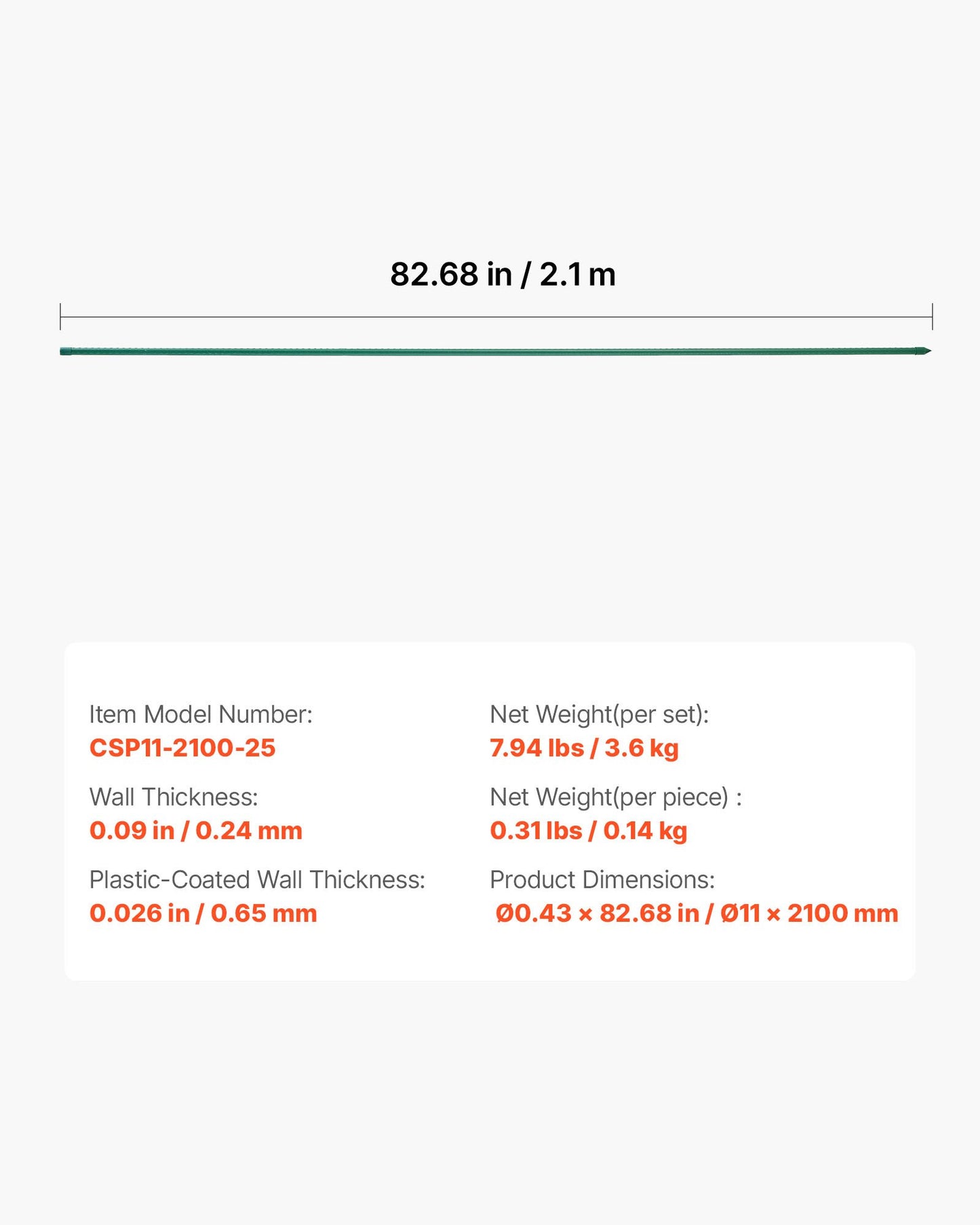 Garden Stakes, 25 Pack, 2100 mm, Plastic Coated Metal Tomato Stakes, Garden Sticks for Plants Support, with Pointed End and Non-Slip Bumps for Growing Climbing Plants, Outdoor Vegetables