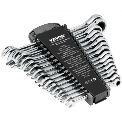 Kombinationsnyckelsats, 16-delars spärrnyckelsats med organiseringsställ, Cr-V stålnyckelsats metrisk 8 mm till 24 mm, idealisk för allmänt hushåll, garage, verkstad, bilreparationer, nödsituationer