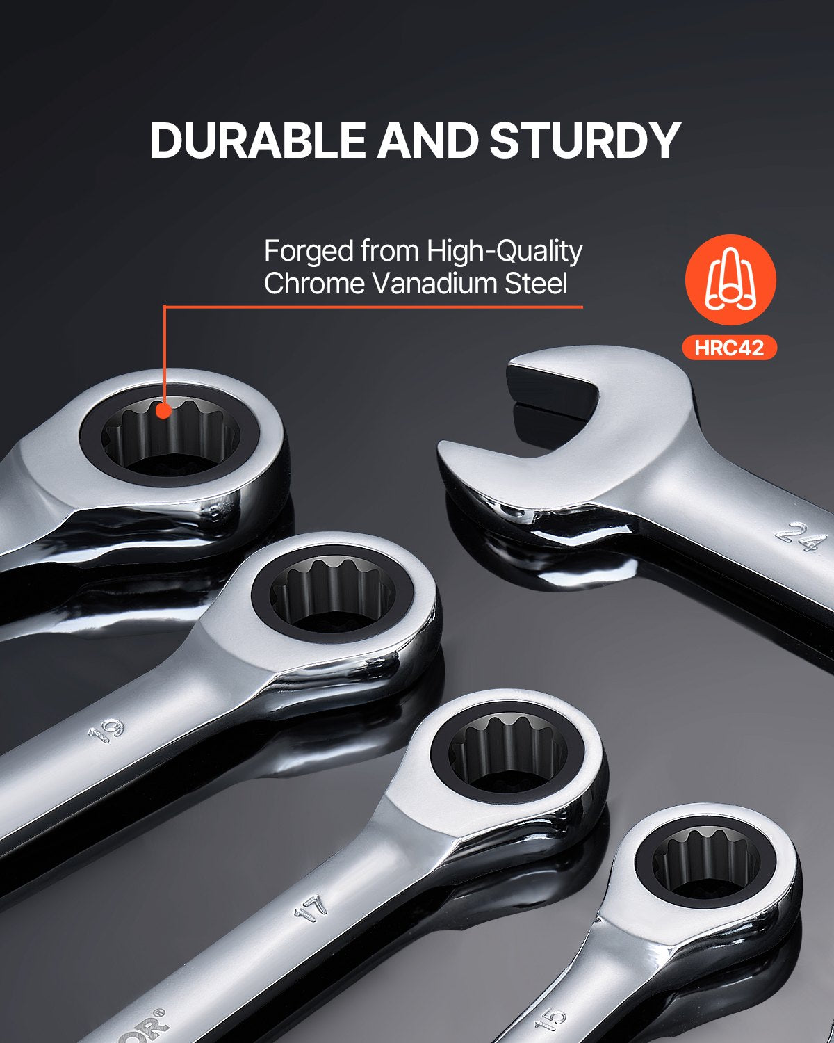 Kombinationsnyckelsats, 16-delars spärrnyckelsats med organiseringsställ, Cr-V stålnyckelsats metrisk 8 mm till 24 mm, idealisk för allmänt hushåll, garage, verkstad, bilreparationer, nödsituationer