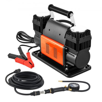 Dual-Cylinder Heavy Duty Air Compressor, 300 L/min Portable Tire Inflator, 12V 150PSI Offroad Air Pump with Digital Pressure Gauge & Adapters for Truck Car SUV 4 x 4 Vehicle RV