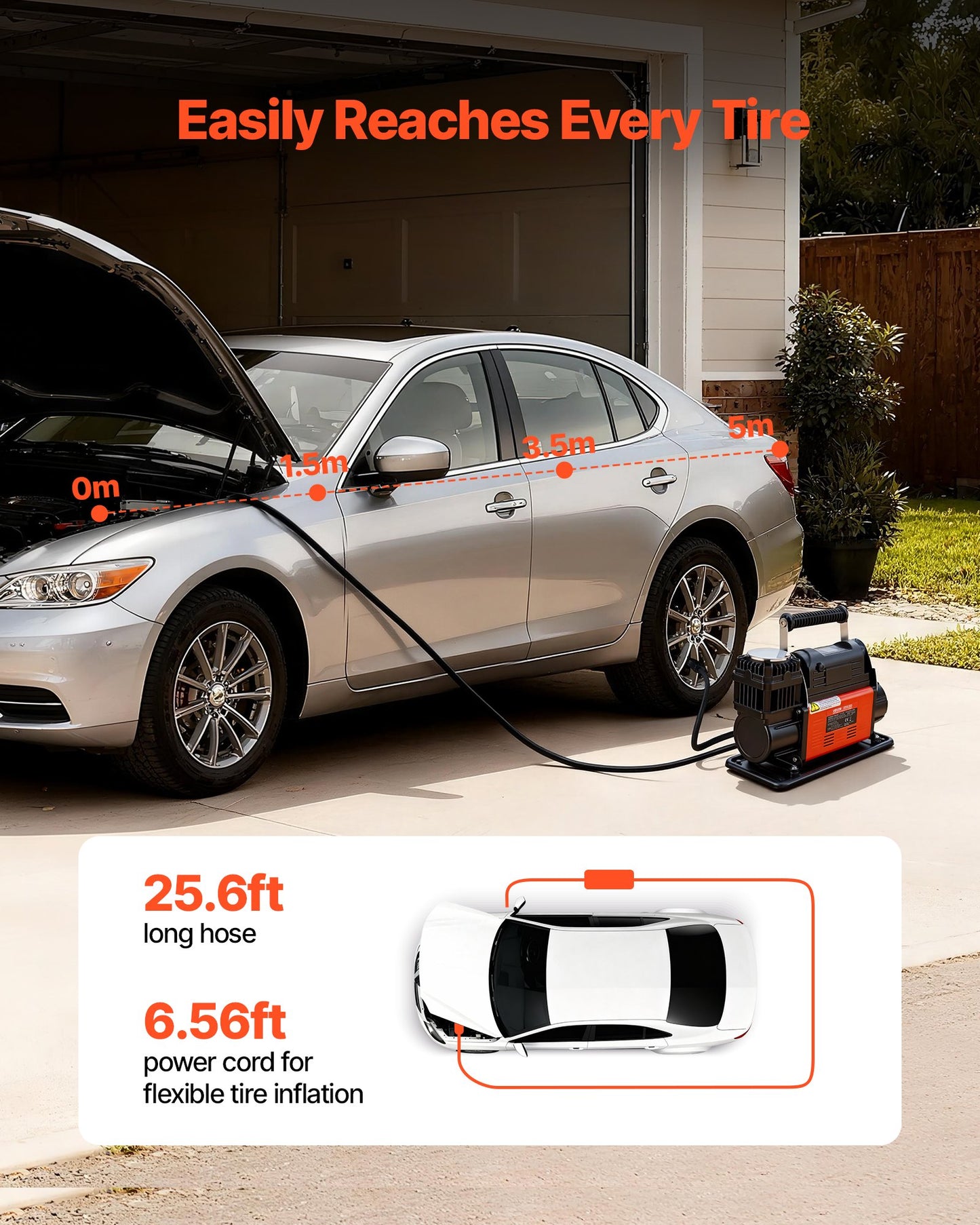 12V Heavy Duty Air Compressor, Auto-Stop Portable Tire Inflator with LCD Digital Display, 202 L/Min 150PSI Offroad Air Pump with Adapters for Trucks Car SUV 4 x 4 Vehicle RV