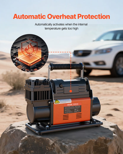 12V Heavy Duty Air Compressor, Auto-Stop Portable Tire Inflator with LCD Digital Display, 202 L/Min 150PSI Offroad Air Pump with Adapters for Trucks Car SUV 4 x 4 Vehicle RV