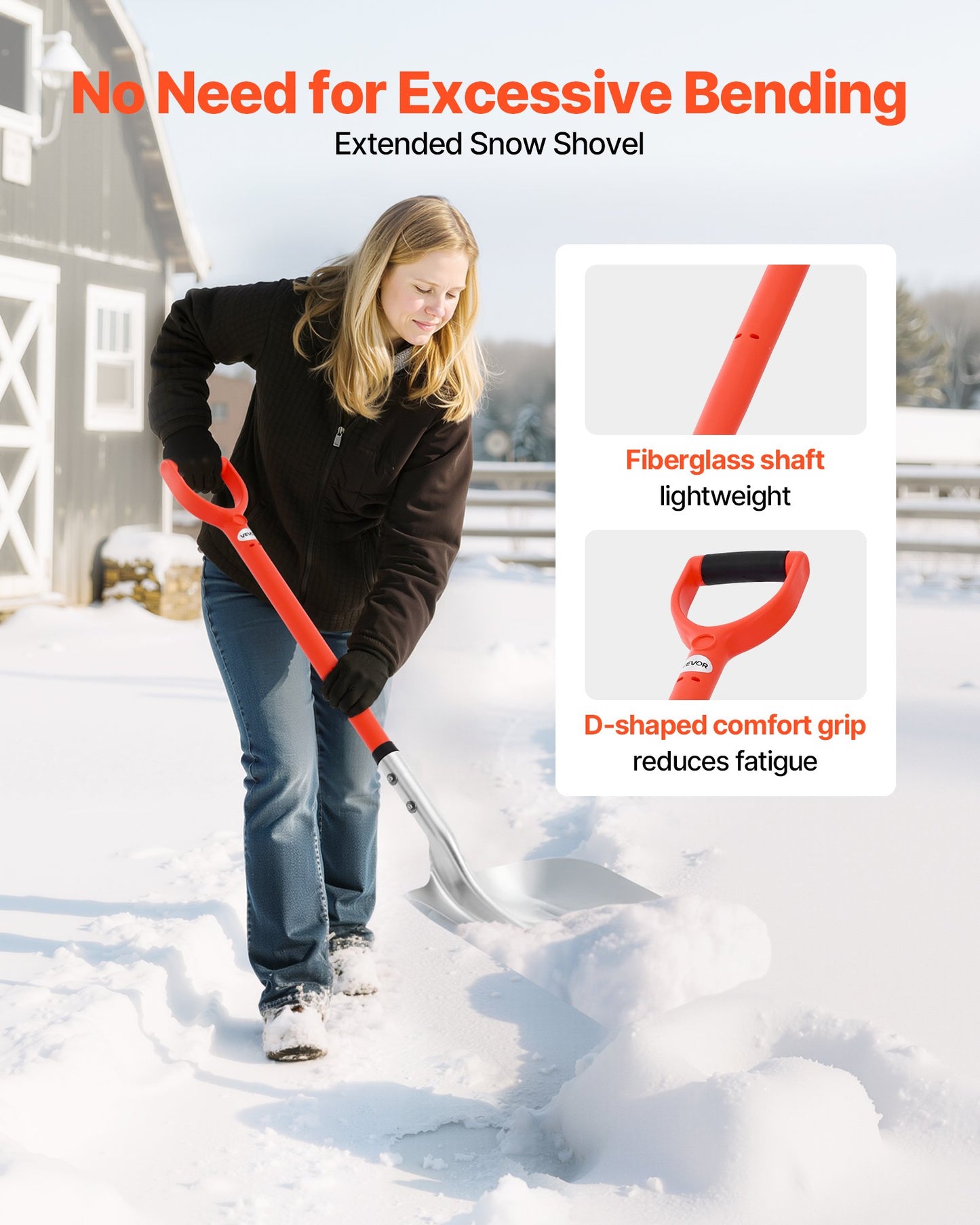 Snöskyffel för uppfart, 35 cm bred snöskyffel i aluminiumlegering med D-formade handtag, snöplogsskyfflar med stor kapacitet, lätt snöborttagningsverktyg för trädgård, bil, camping