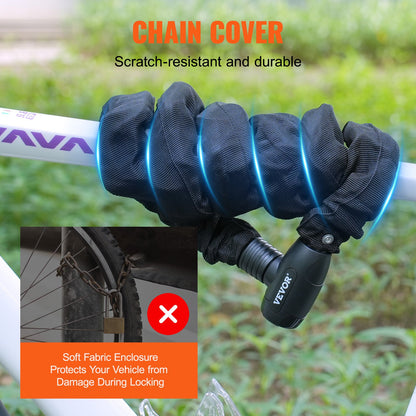 Cykelkedjelås, 1,7 m kombinationscykelkedjelås med 4 nycklar, kraftiga stöldskyddslås med hög säkerhet, perfekt för cykel, motorcykel, skoter, dörr, staket eller grind, 10 mm