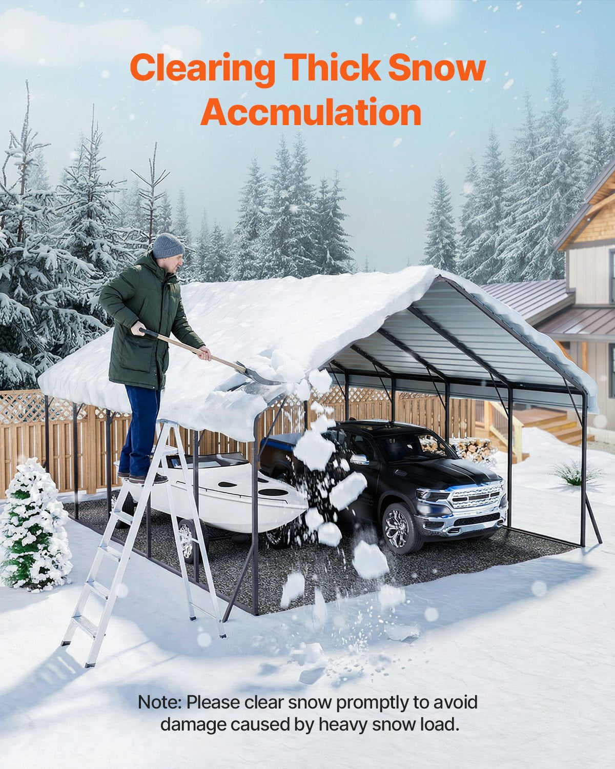 Kraftig metallcarport, 3,6 x 6 meter utomhuscarport med galvaniserad stålram och tak, bildält, garageskydd med avtagbara sidoväggar, multifunktionellt bilskydd för pickup, båt, bil och traktorer