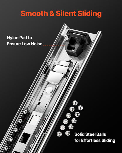 1 par lådskenor med full utdragbar låda 16 18 20 24 30 35 38 59 32 36 40 48 60 tum, 250 lbs lastkapacitet Låsbara lådskenor, kullager med låsbar sidomonterad lådskena