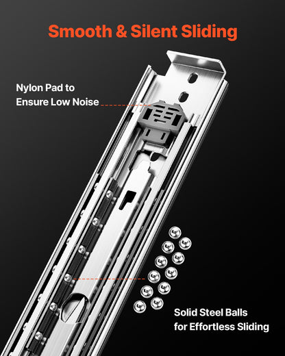 1 par lådskenor med full utdragbar låda 18 20 22 28 30 32 36 38 40 44 48 52 56 60 tum, 500 lbs lastkapacitet Låsbara lådskenor, kullager med låsbar sidomonterad lådskena