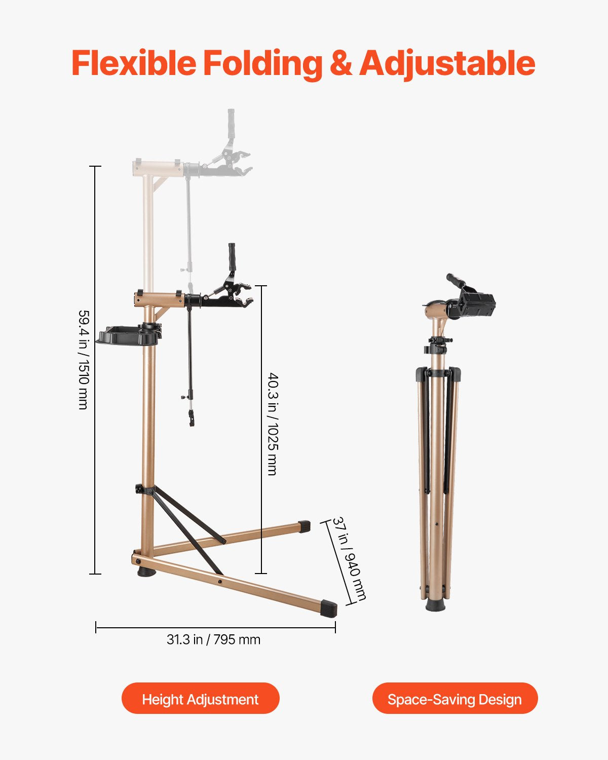 Cykelreparationsställ, max. 110 lb kraftigt cykelarbetsställ med 40,3-59,4 tum justerbar höjd och stor verktygslåda, hopfällbart elcykelunderhållsställ, Shop Home Mechanics för mountainbike och racercyklar