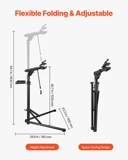 Cykelreparationsställ, 36 kg kraftigt cykelarbetsställ med 102-162 cm justerbar höjd och magnetisk verktygsbricka, hopfällbart cykelunderhållsställ, Shop Home Mechanics för mountainbike och racercyklar