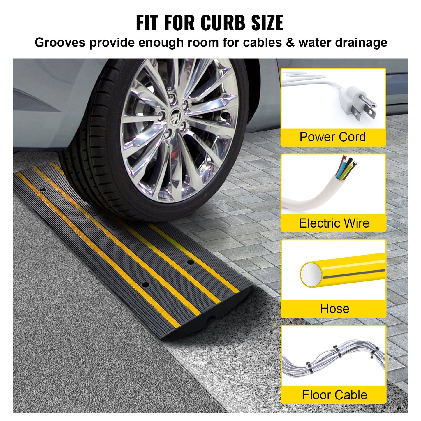 Trottoarramp, 6,6 cm uppfartsramper i gummi, kraftig viktkapacitet 14069 kg, tröskelramp, trottoarkantsramper för lastkaj, garage, trottoar, utbyggbar komplett rampsats
