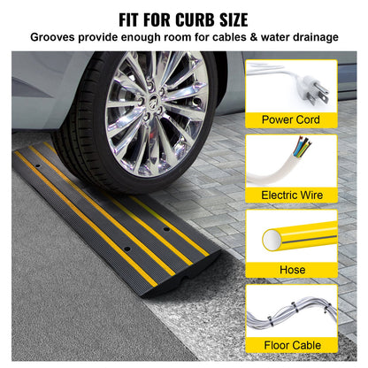 Trottoarramp, 6,6 cm uppfartsramper i gummi, kraftig viktkapacitet 14069 kg, tröskelramp, trottoarkantsramper för lastkaj, garage, trottoar, utbyggbar komplett rampsats