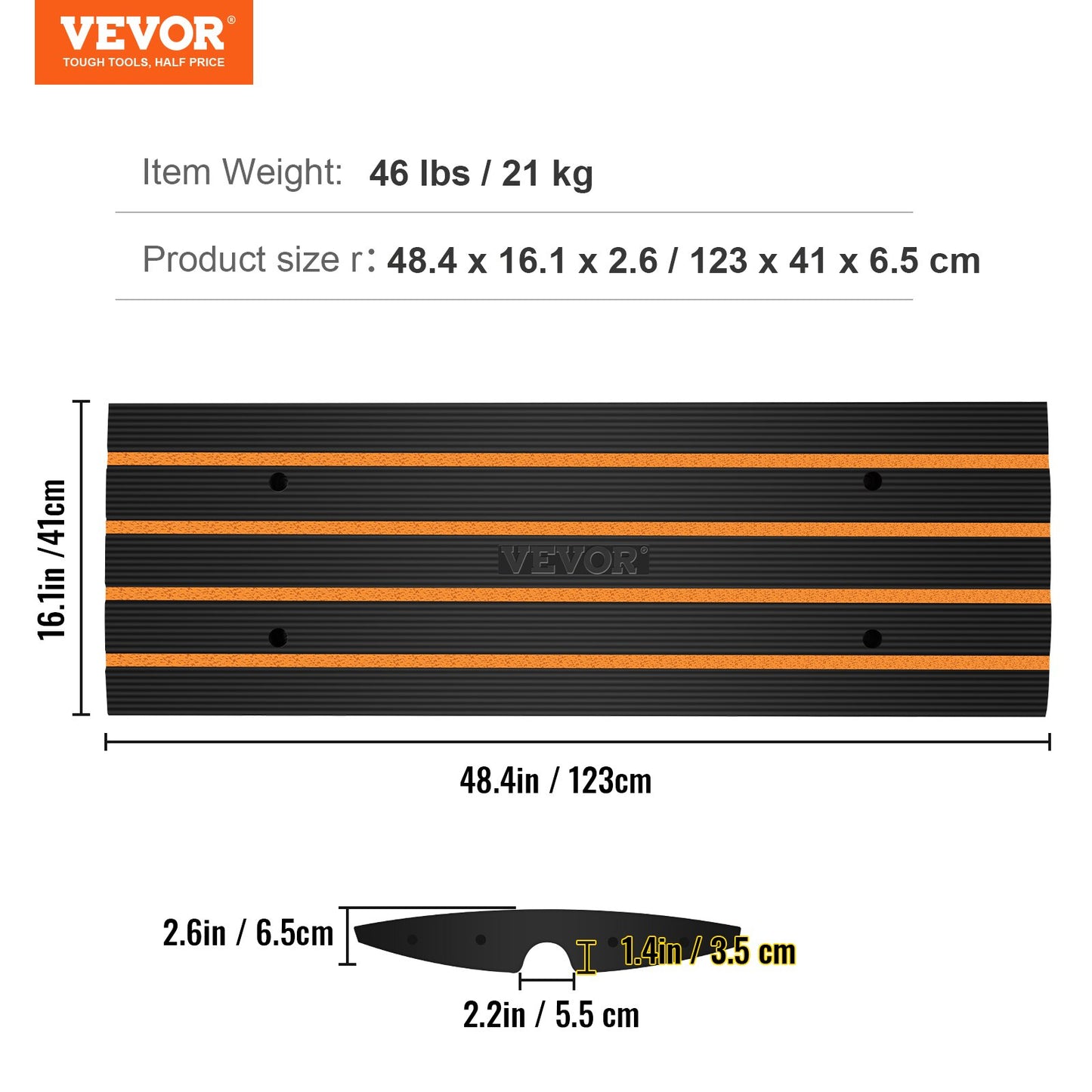 Trottoarramp, 6,6 cm uppfartsramper i gummi, kraftig viktkapacitet 14069 kg, tröskelramp, trottoarkantsramper för lastkaj, garage, trottoar, utbyggbar komplett rampsats
