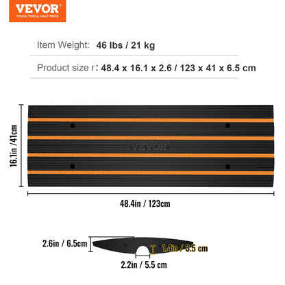 Trottoarramp, 6,6 cm uppfartsramper i gummi, kraftig viktkapacitet 14069 kg, tröskelramp, trottoarkantsramper för lastkaj, garage, trottoar, utbyggbar komplett rampsats