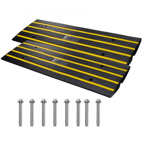 Trottoarramp, 2-pack, 6,6 cm höjd, gummiuppfartsramper, kraftig viktkapacitet 14700 kg, tröskelramp, trottoarkantsramper för lastkaj, garage, trottoar, utbyggbar komplett rampsats